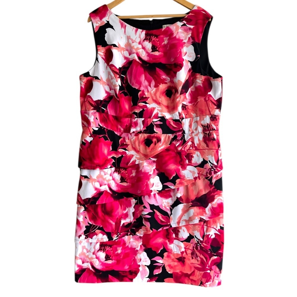 Signature Sabrina Floral Pink Sleeveless Sheath Midi Dress